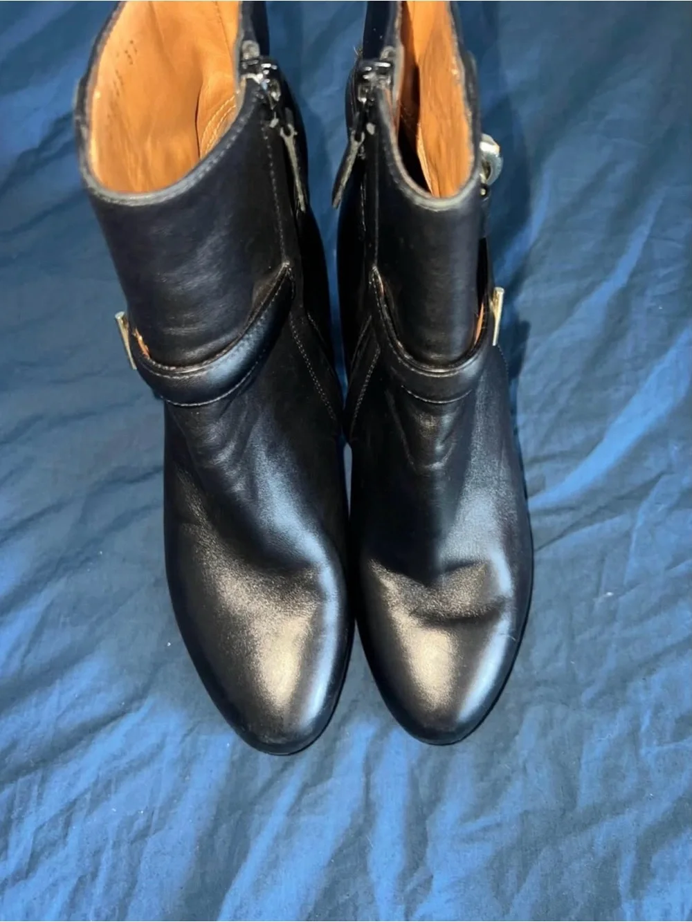 Balenciaga Black Leather Platform Ankle Booties with Gold-Tone Buckle